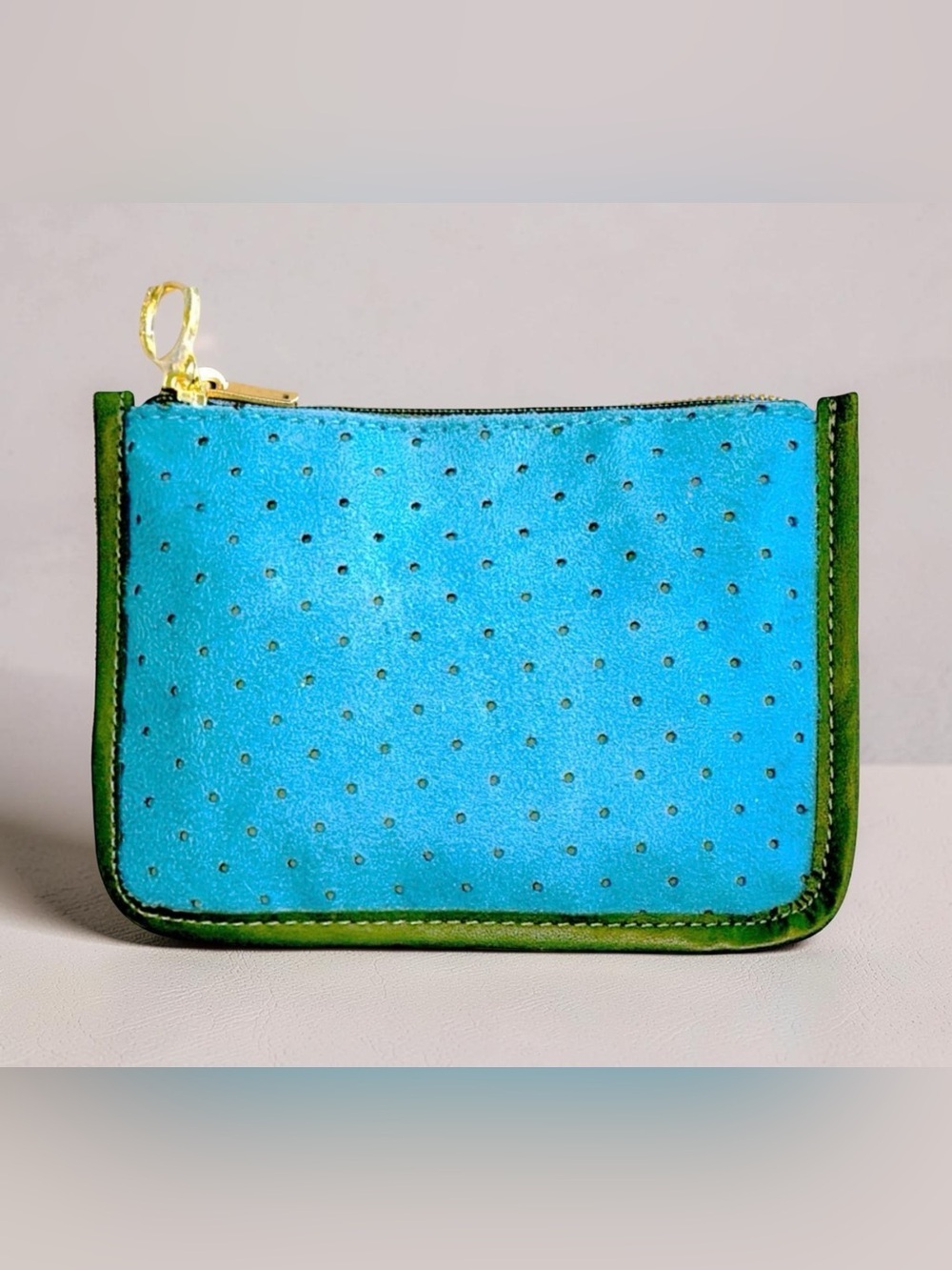 Estée Lauder Blue Perforated Cosmetic Pouch I Gold Logo Zip | NWOT